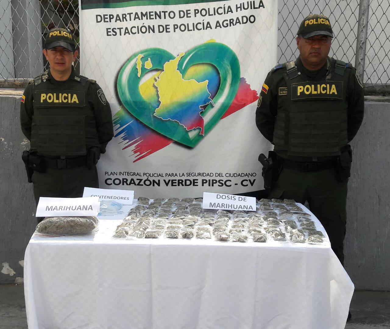 Autoridades incautan más de cien dosis de marihuana en El Agrado Huila 1