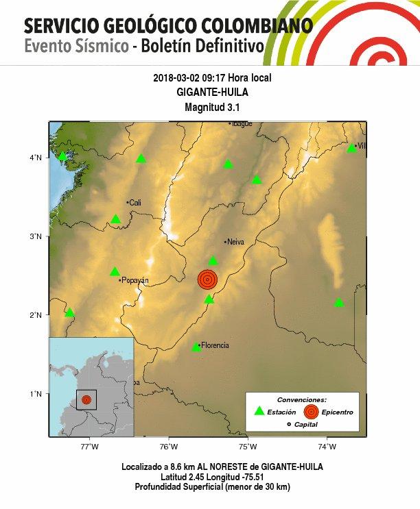 Nuevo sismo con epicentro en Gigante Huila se produjo la mañana de este viernes 1