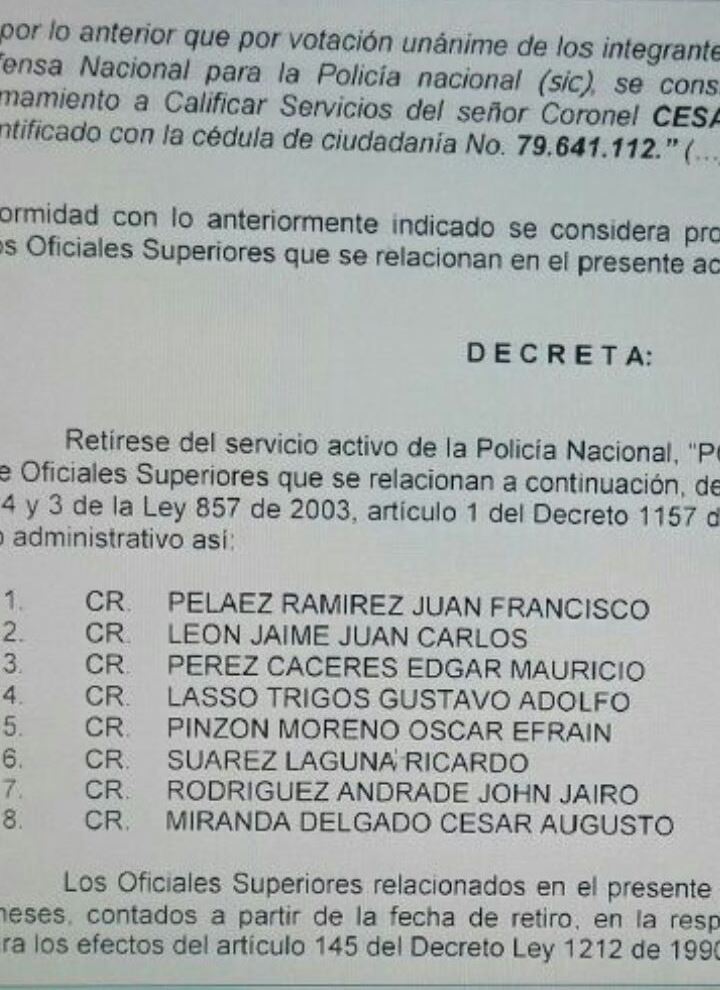 Policía nacional retira al coronel Oscar Efraín Pinzón de la institución 3