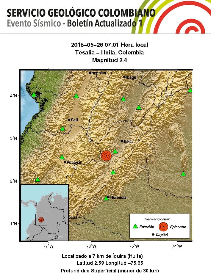 Nuevo sismo en el Huila este sábado, Tesalia fue su epicentro 1
