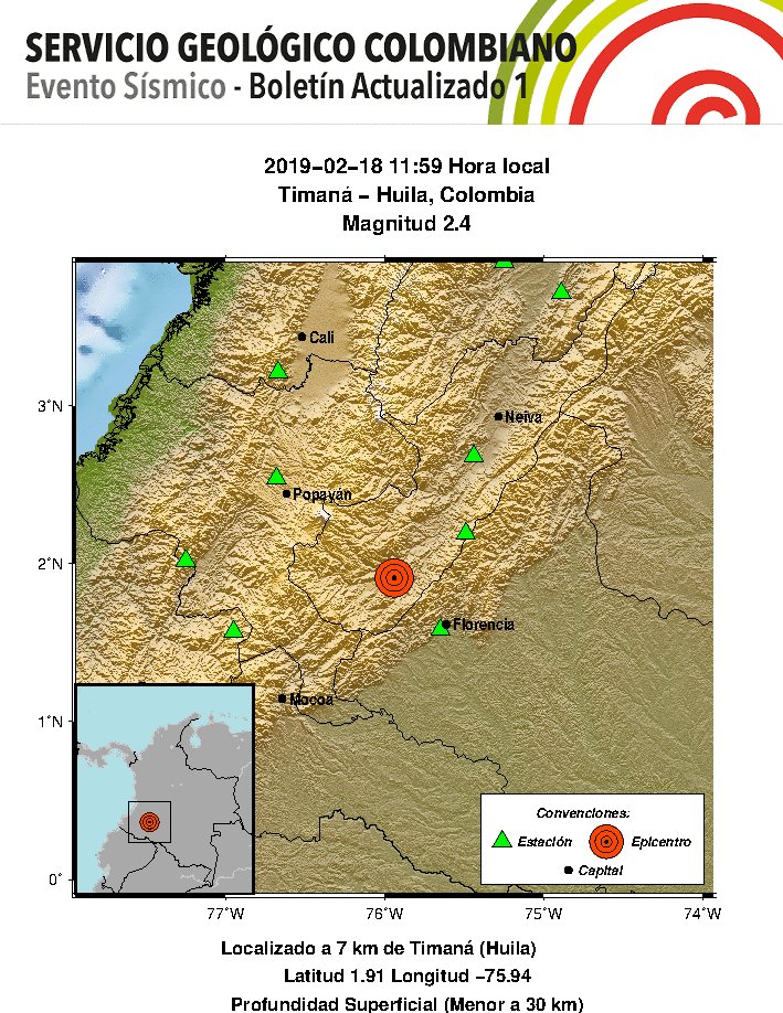 Sismo de baja intensidad con epicentro en Timaná, fue registrado éste lunes 1