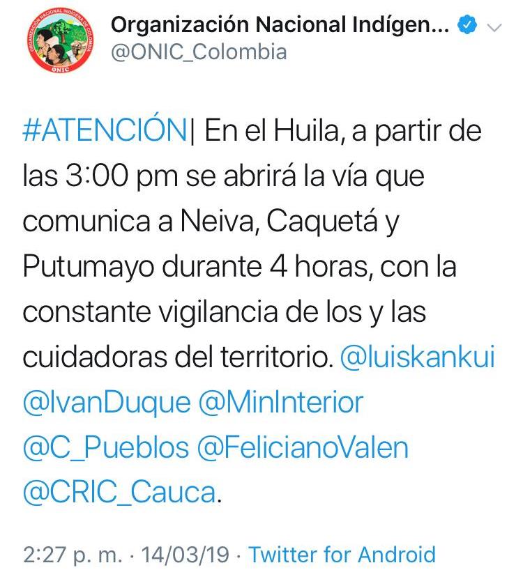 Tras horas de conversaciones, indígenas accedieron abrir paso en Hobo 5