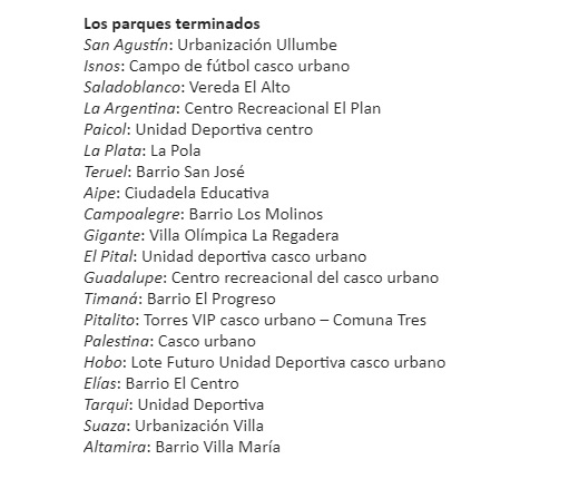 Entrega de 21 nuevos parques biosaludables en municipios del Huila 5