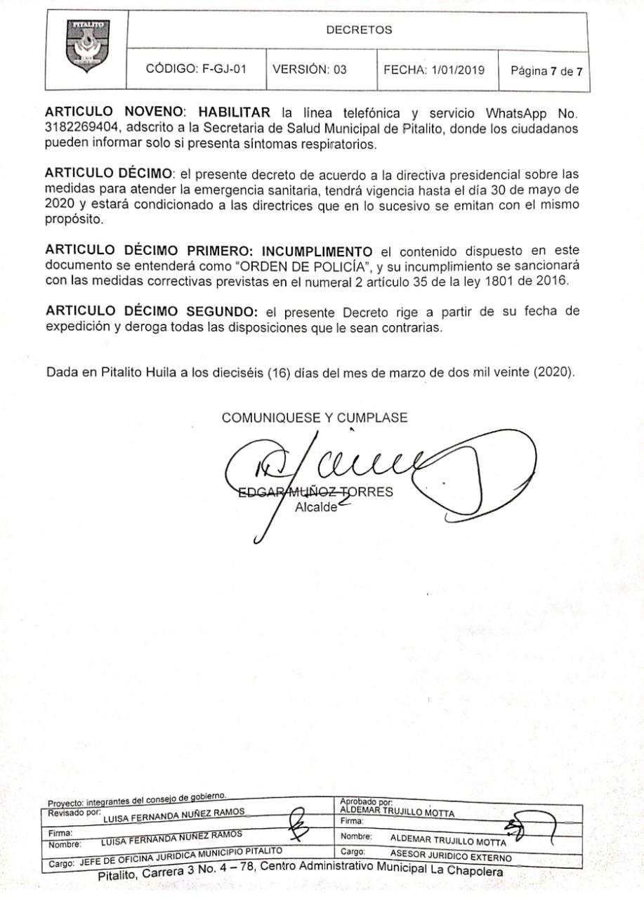 Drásticas medidas se adoptan en Pitalito a causa del COVID-19 4