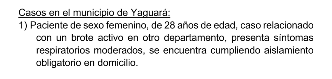 Confirman primer contagio de COVID-19 en Yaguará 2