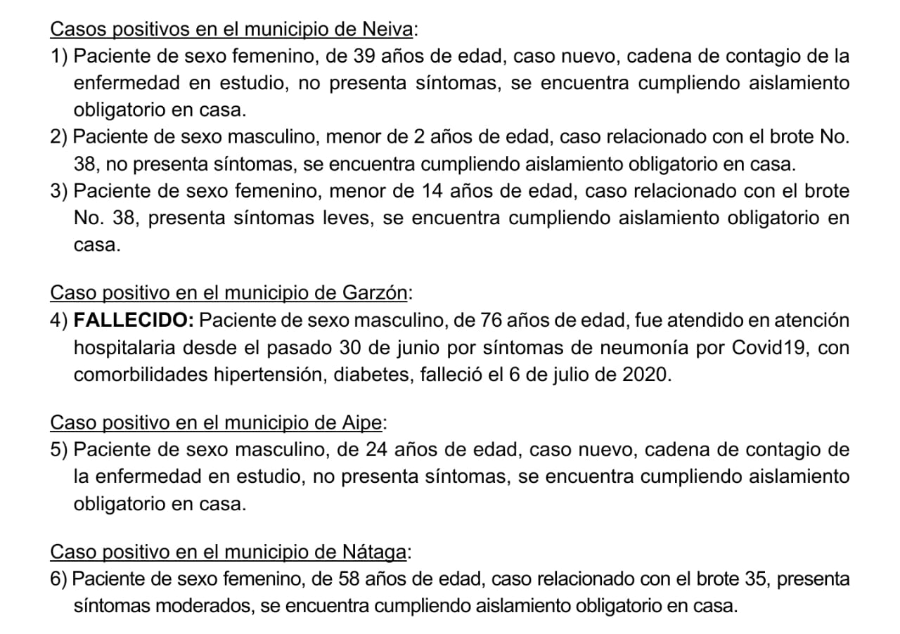 Primera víctima de COVID-19 se registró este martes en Garzón 2