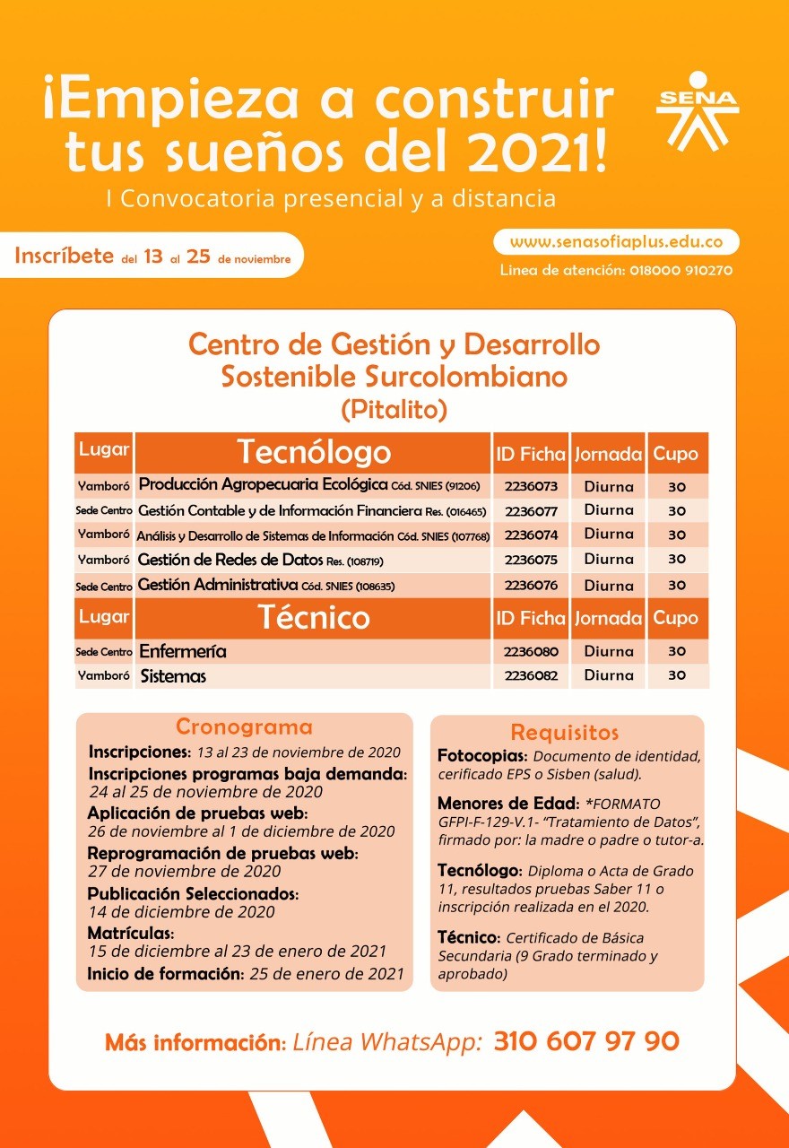 Abiertas inscripciones para formación titulada en el SENA zona sur 1