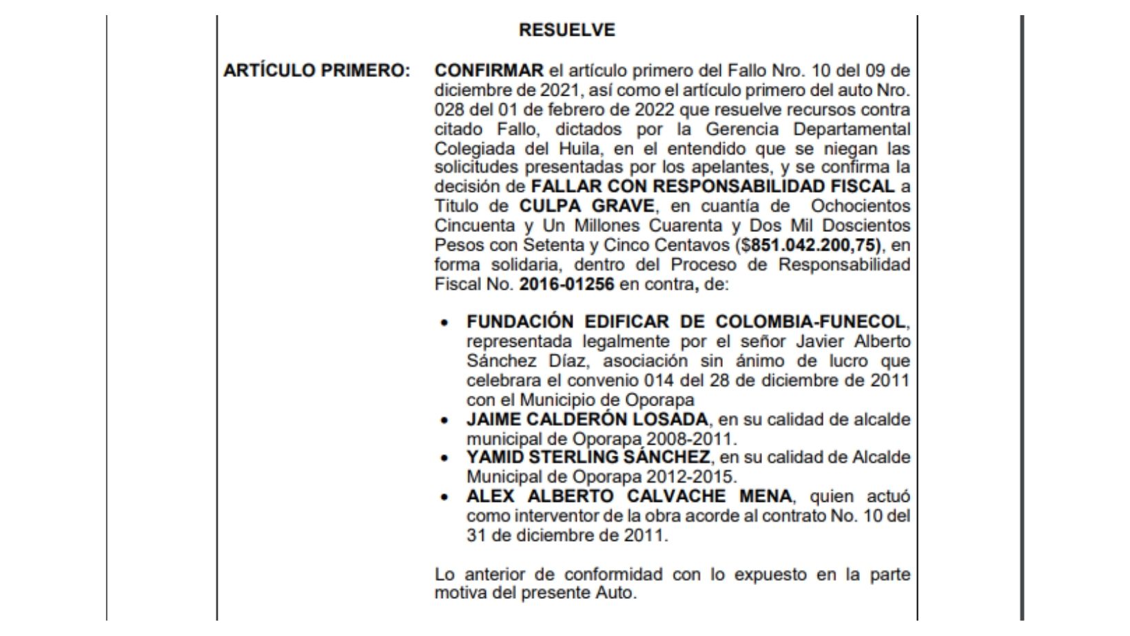 por “Elefante Blanco”, condenan pecuniariamente a dos ex alcaldes de Oporapa 1