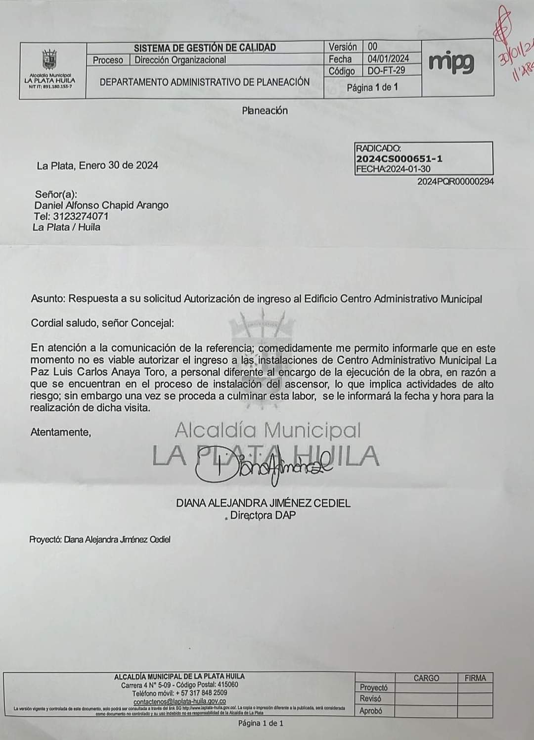 Concejal de La Plata inconforme por negativas de la alcaldía a realizar veeduría 1