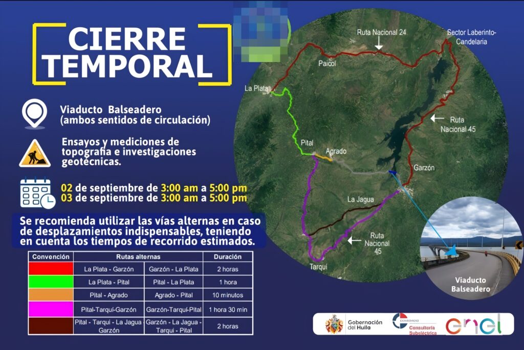 Anuncian cierre temporal de importante vía en el centro del Huila 1