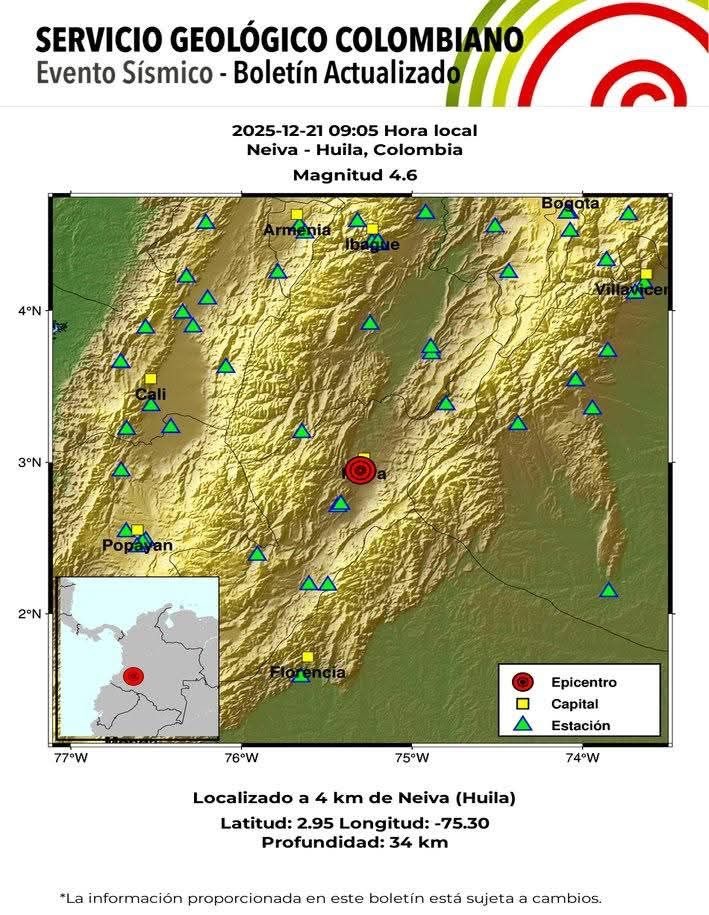 Neiva fue epicentro de un sismo la mañana del domingo último 1