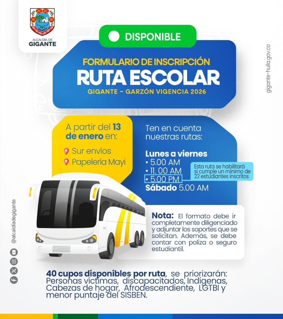 Gigante habilitará transporte de estudiantes hacia Garzón 1