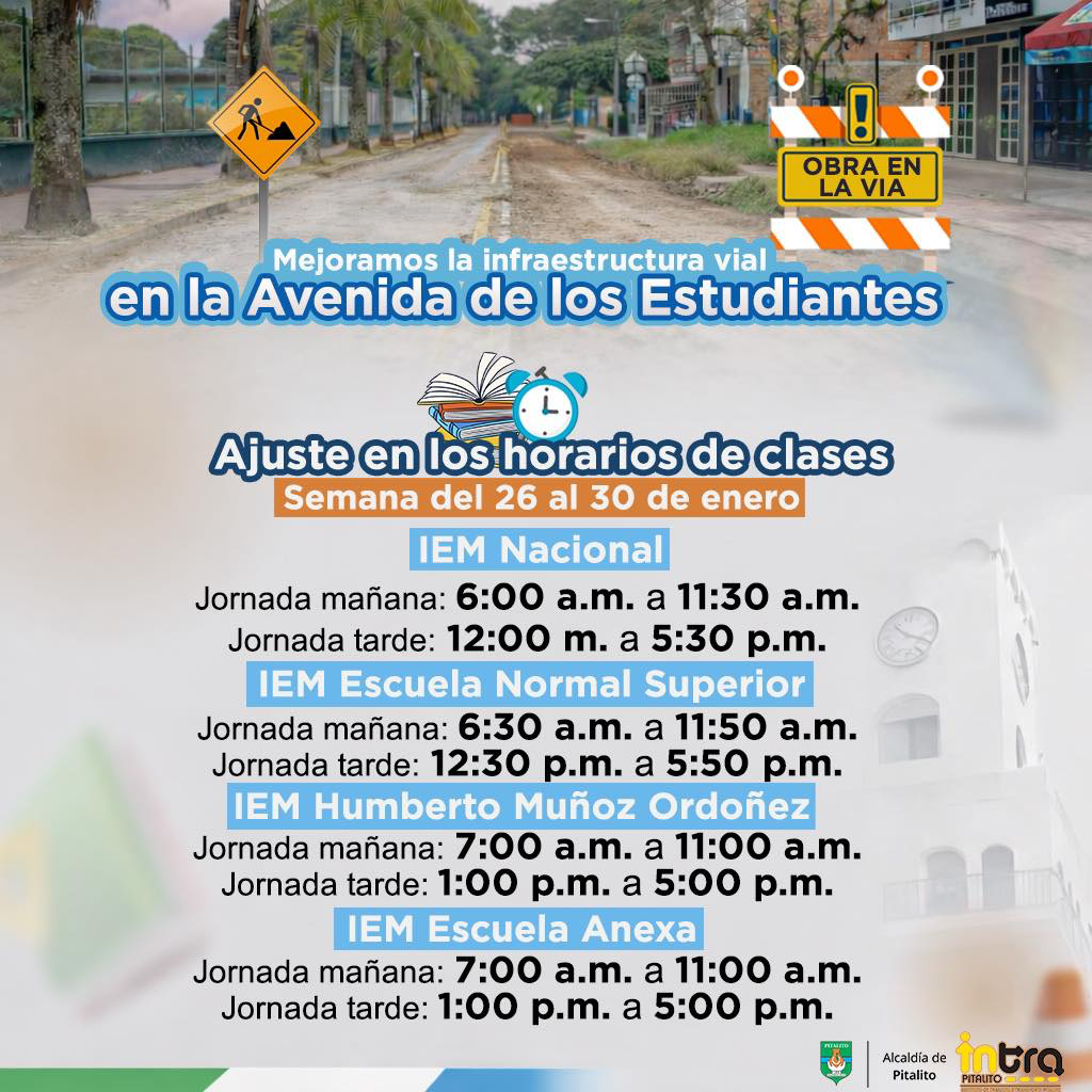 Modifican horario escolar en cuatro sedes educativas de Pitalito 1