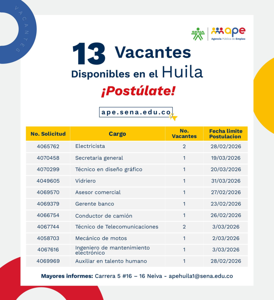 Abren más de 30 vacantes laborales en municipios del Huila 3