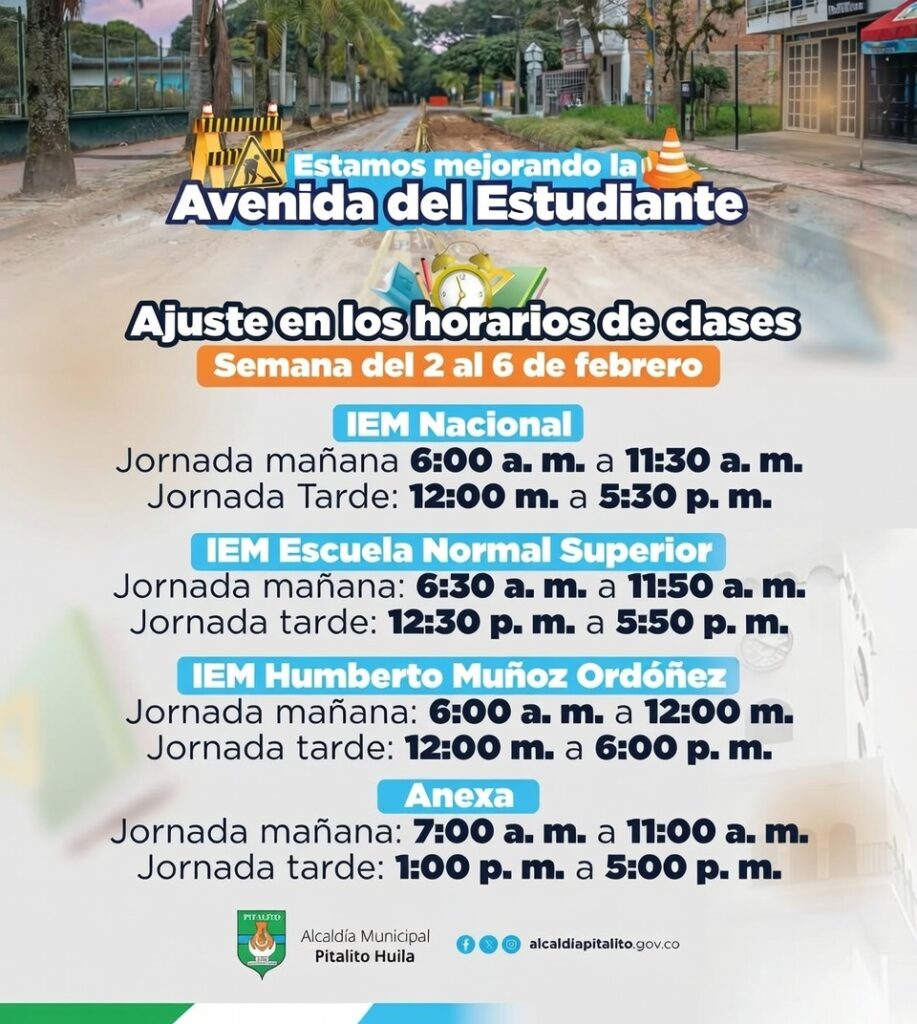 Nuevamente modifican horario de clases en colegios de Pitalito 1
