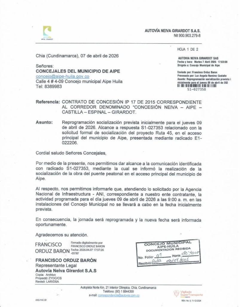 Denuncian presunta irregularidad de obra pública en Aipe 1