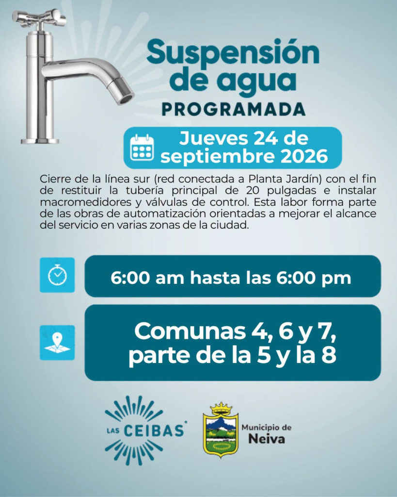 La mitad de Neiva estará sin agua por reposición de tubería 1